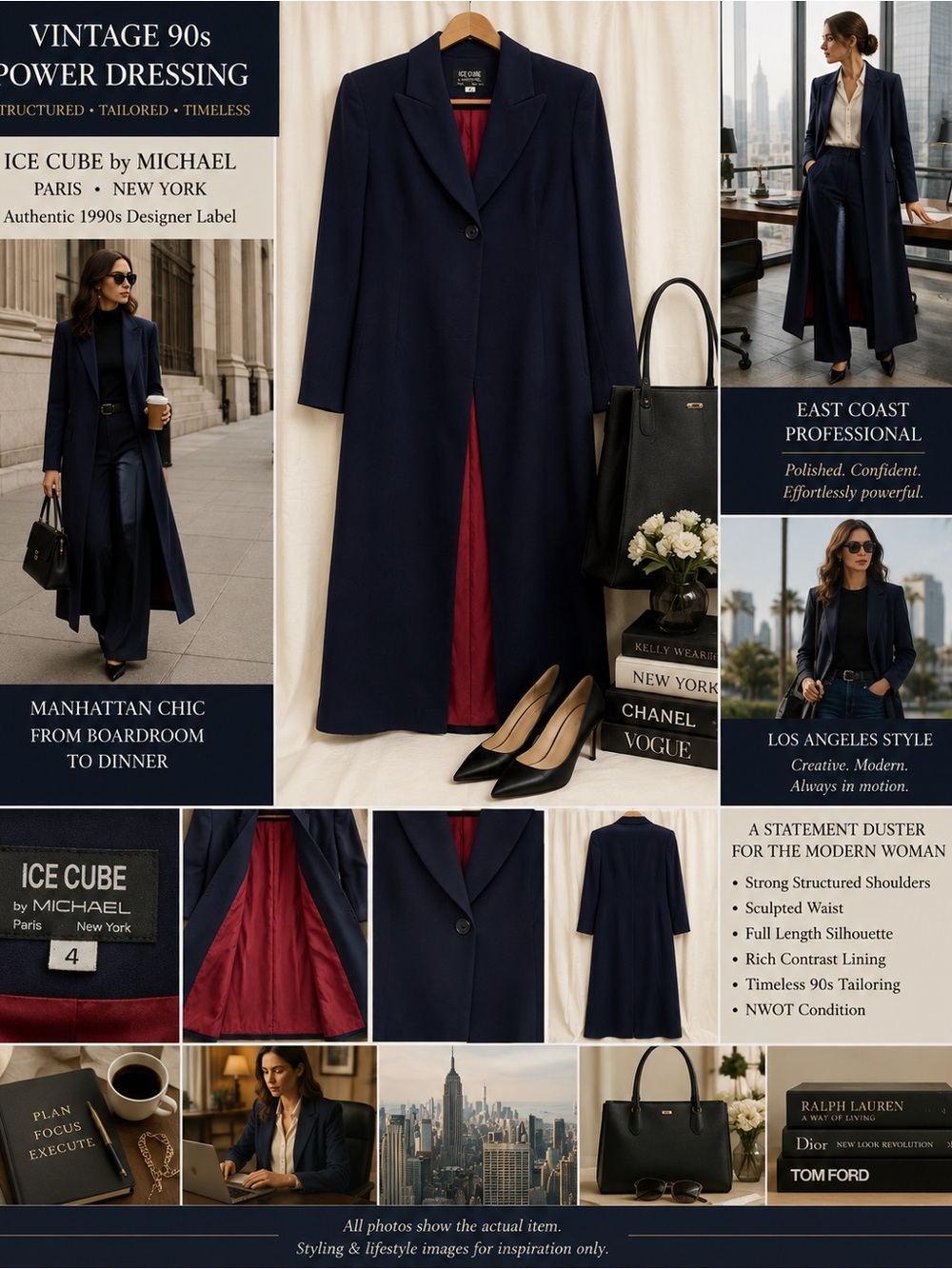 NWOT VTG 90s Ice Cube Michael Burgundy Structured Duster Coat 4 Paris New York
